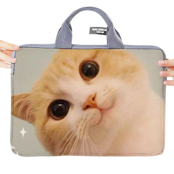 Geantă pentru laptop cu design extensibil, exterior poliester-bumbac, imprimeu Hello Kitty cu motif animal, în stil dosar cu mâner