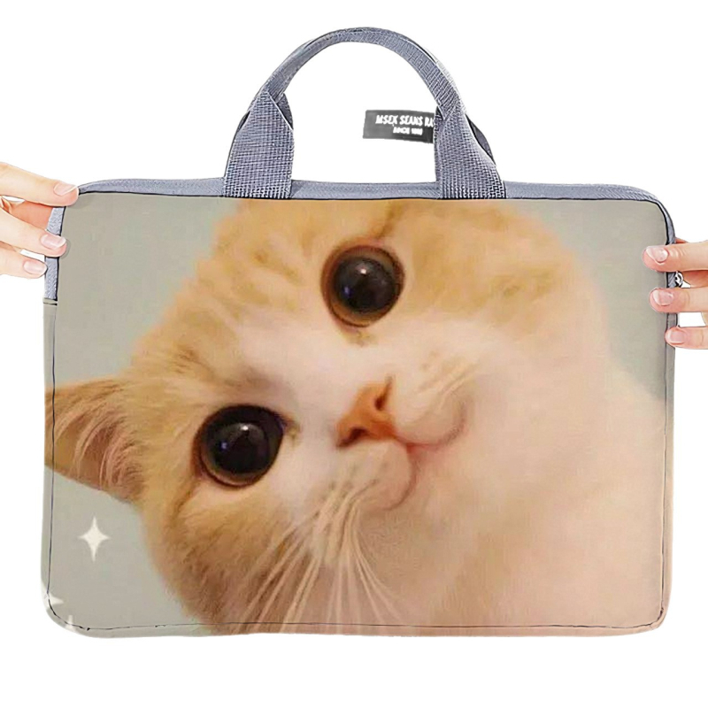 Geantă pentru laptop cu design extensibil, exterior poliester-bumbac, imprimeu Hello Kitty cu motif animal, în stil dosar cu mâner