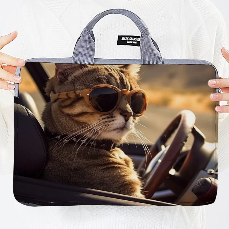 Geantă pentru laptop cu design extensibil, exterior poliester-bumbac, imprimeu Hello Kitty cu motif animal, în stil dosar cu mâner