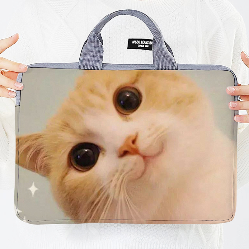 Geantă pentru laptop cu design extensibil, exterior poliester-bumbac, imprimeu Hello Kitty cu motif animal, în stil dosar cu mâner