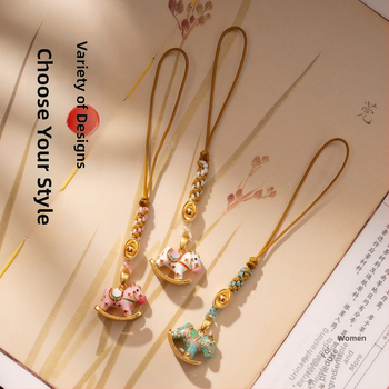 Αλυσίδα τηλεφώνου από μέταλλο με ηλεκτροπλατινισμένο φινίρισμα, μοτίβο αλογάκι κουνιστό, κινέζικο στυλ, άνοιξη 2025 κυκλοφορία