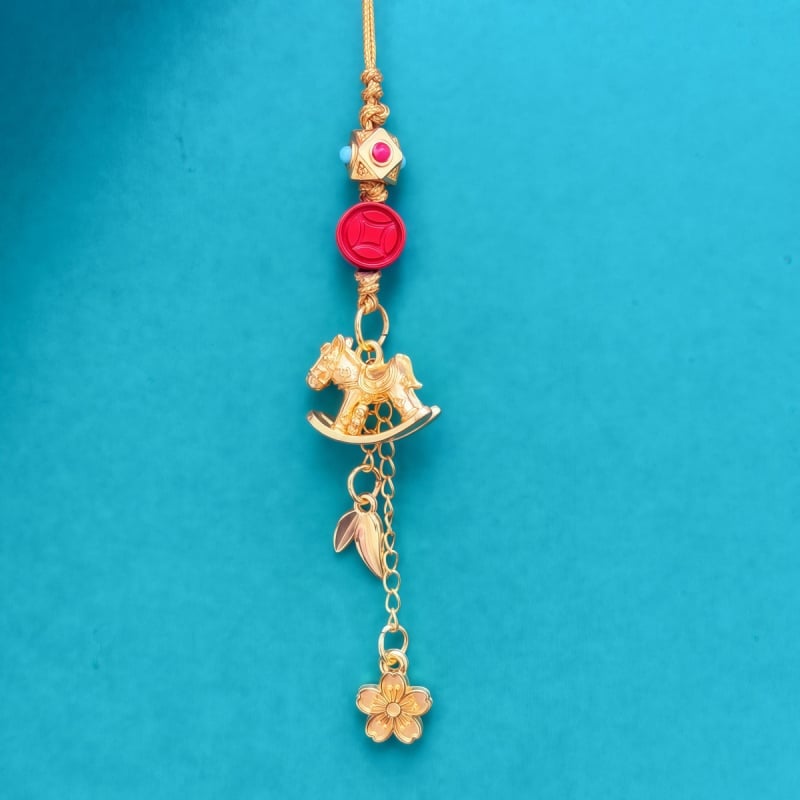 Αλυσίδα τηλεφώνου από μέταλλο με ηλεκτροπλατινισμένο φινίρισμα, μοτίβο αλογάκι κουνιστό, κινέζικο στυλ, άνοιξη 2025 κυκλοφορία