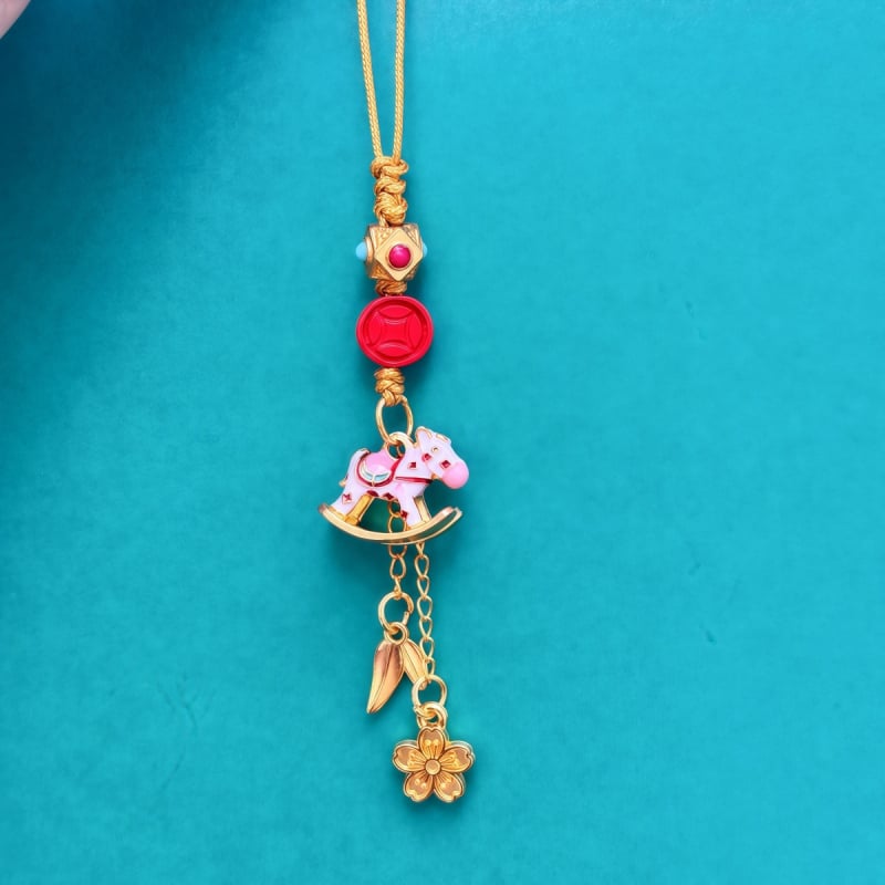 Αλυσίδα τηλεφώνου από μέταλλο με ηλεκτροπλατινισμένο φινίρισμα, μοτίβο αλογάκι κουνιστό, κινέζικο στυλ, άνοιξη 2025 κυκλοφορία