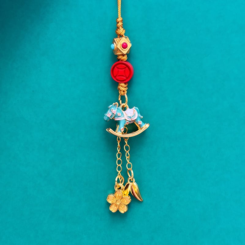 Αλυσίδα τηλεφώνου από μέταλλο με ηλεκτροπλατινισμένο φινίρισμα, μοτίβο αλογάκι κουνιστό, κινέζικο στυλ, άνοιξη 2025 κυκλοφορία