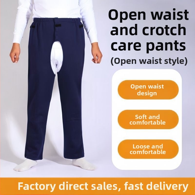 Παντελόνια περίθαλψης για κατάκοιτους με ανοιχτό καβάλο, υψηλή μέση, βαμβακερό ύφασμα, λεπτή ύφανση, μικροελαστικό
