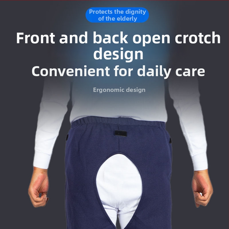 Παντελόνια περίθαλψης για κατάκοιτους με ανοιχτό καβάλο, υψηλή μέση, βαμβακερό ύφασμα, λεπτή ύφανση, μικροελαστικό