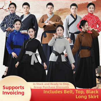 Unisex kostým z dynastie Han: top a dlhá sukňa na divadelné predstavenia, polyester 95%+