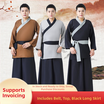 Unisex kostým z dynastie Han: top a dlhá sukňa na divadelné predstavenia, polyester 95%+