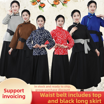 Unisex kostým z dynastie Han: top a dlhá sukňa na divadelné predstavenia, polyester 95%+