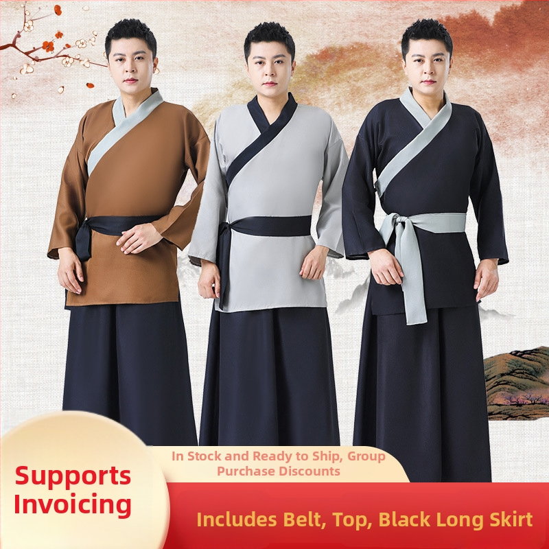 Unisex kostým z dynastie Han: top a dlhá sukňa na divadelné predstavenia, polyester 95%+