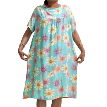 Flóra šaty z bavlno-saténovej látky, midi dĺžka, krátke rukávy, kruhový výstrih, ľahké a voľné