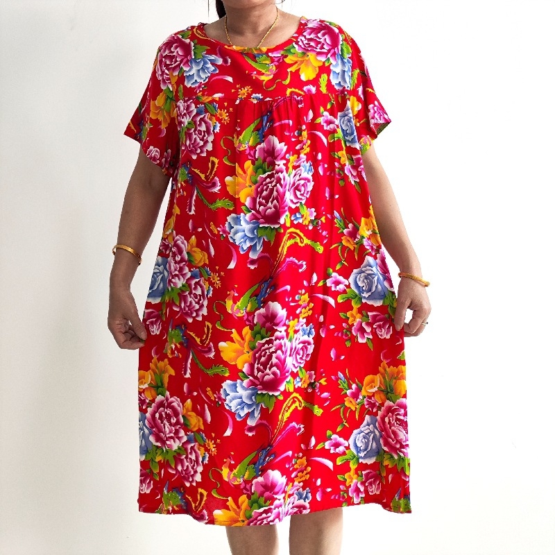 Flóra šaty z bavlno-saténovej látky, midi dĺžka, krátke rukávy, kruhový výstrih, ľahké a voľné