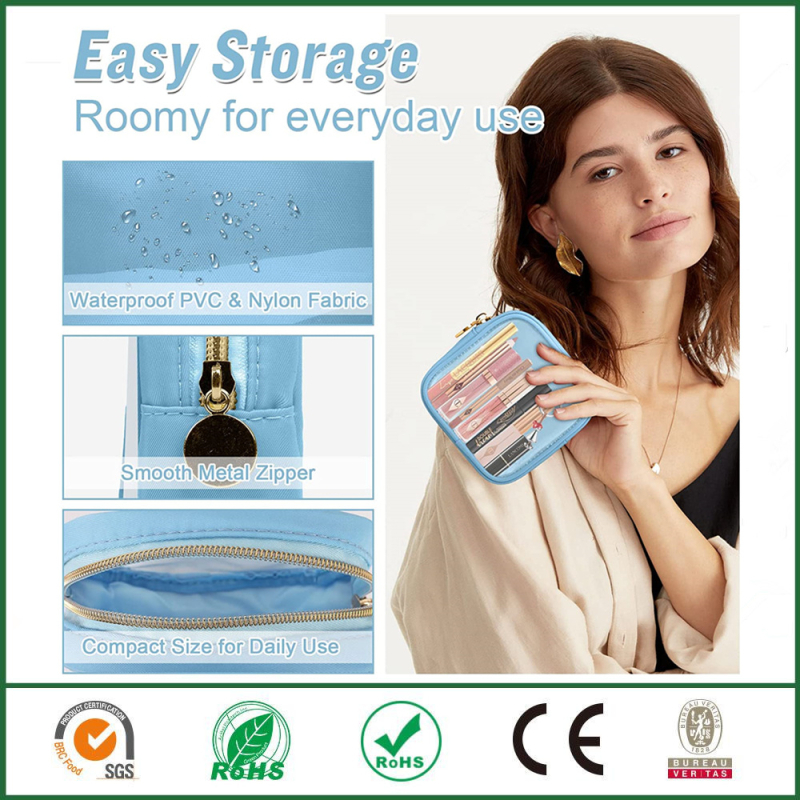 Geantă de cosmetice din PVC, cu model în carouri, căptușită cu material textil, impermeabilă și portabilă pentru depozitare acasă