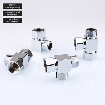 Meďový trojramenný uhlový ventil s jedným vstupom a dvomi výstupmi, chrómovaný povrch, montáž: živé pripojenie, prevádzková teplota 10–120°C, pre vodu, Buller