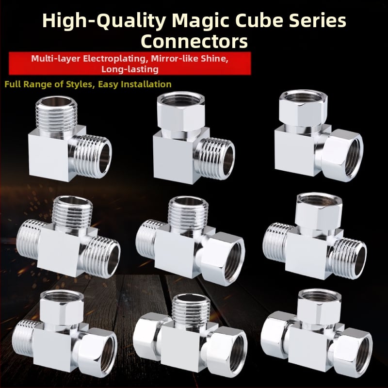 Meďový trojramenný uhlový ventil s jedným vstupom a dvomi výstupmi, chrómovaný povrch, montáž: živé pripojenie, prevádzková teplota 10–120°C, pre vodu, Buller