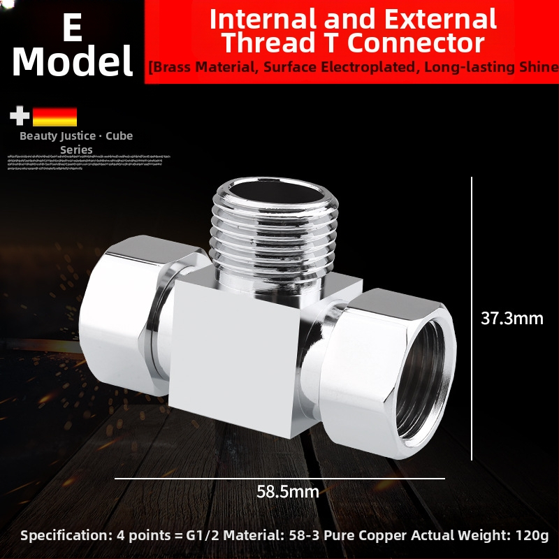 Meďový trojramenný uhlový ventil s jedným vstupom a dvomi výstupmi, chrómovaný povrch, montáž: živé pripojenie, prevádzková teplota 10–120°C, pre vodu, Buller
