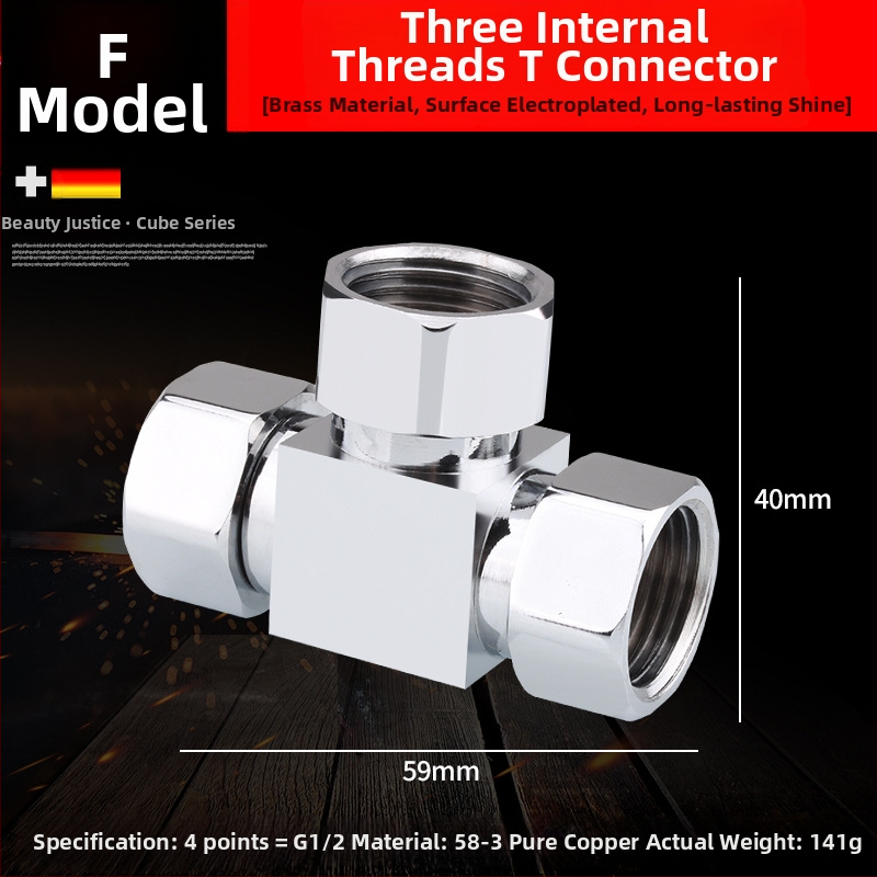 Meďový trojramenný uhlový ventil s jedným vstupom a dvomi výstupmi, chrómovaný povrch, montáž: živé pripojenie, prevádzková teplota 10–120°C, pre vodu, Buller
