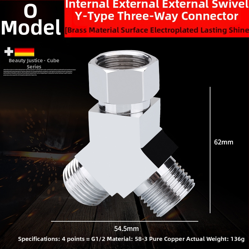 Meďový trojramenný uhlový ventil s jedným vstupom a dvomi výstupmi, chrómovaný povrch, montáž: živé pripojenie, prevádzková teplota 10–120°C, pre vodu, Buller