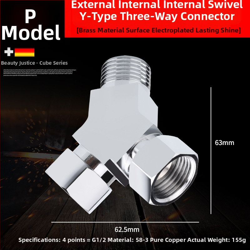 Meďový trojramenný uhlový ventil s jedným vstupom a dvomi výstupmi, chrómovaný povrch, montáž: živé pripojenie, prevádzková teplota 10–120°C, pre vodu, Buller