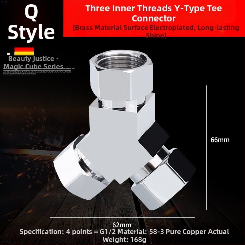 Meďový trojramenný uhlový ventil s jedným vstupom a dvomi výstupmi, chrómovaný povrch, montáž: živé pripojenie, prevádzková teplota 10–120°C, pre vodu, Buller