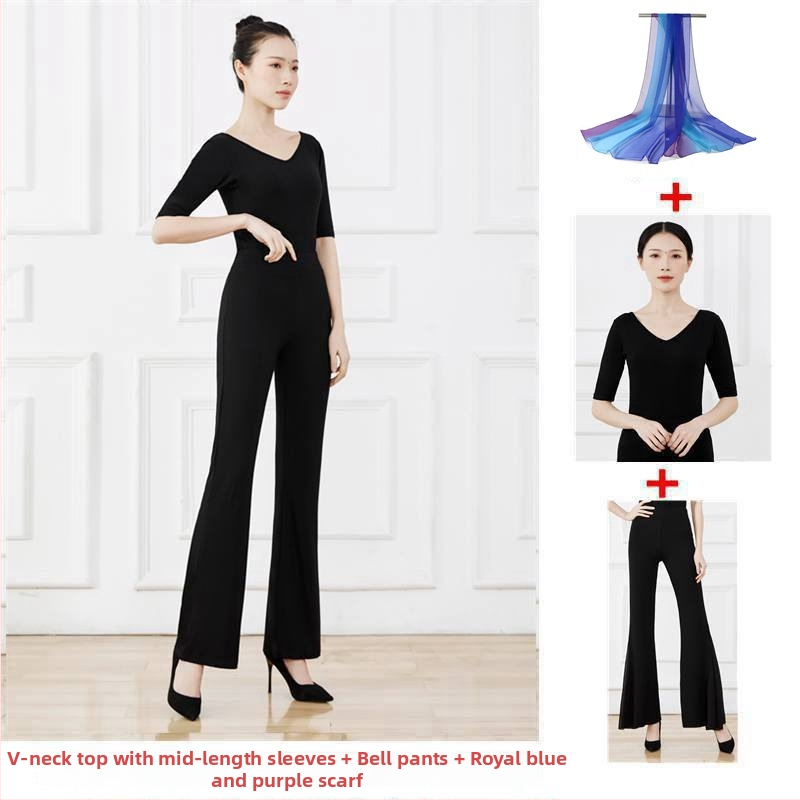 Női modern tánc edző szett - Modal anyag pamut bélésével; négy évszakos viselet; alkalmas a színpadra, néptáncra, Yangko-ra és társastáncra