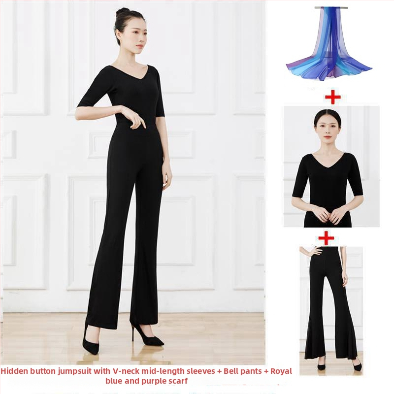 Női modern tánc edző szett - Modal anyag pamut bélésével; négy évszakos viselet; alkalmas a színpadra, néptáncra, Yangko-ra és társastáncra