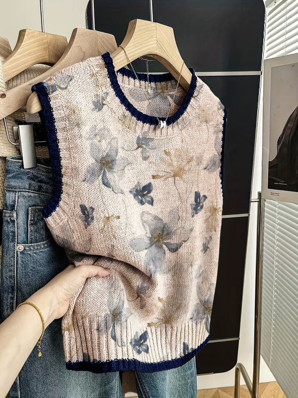 Kötött, nélküli ujjú mellény kockás mintával – poliészter, kerek nyak, szabályos hossz, retro stílus