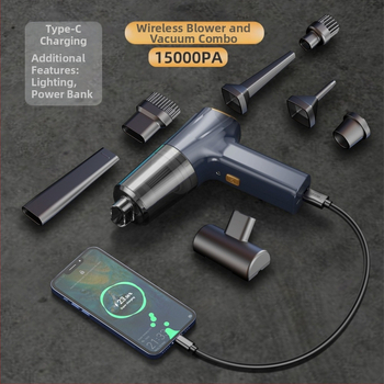 Aspirator de mână pentru mașină, fără fir, cu aspirație de 11000 Pa, 7,4 V, 120 W, model 3101, funcție de umflare și iluminare LED.