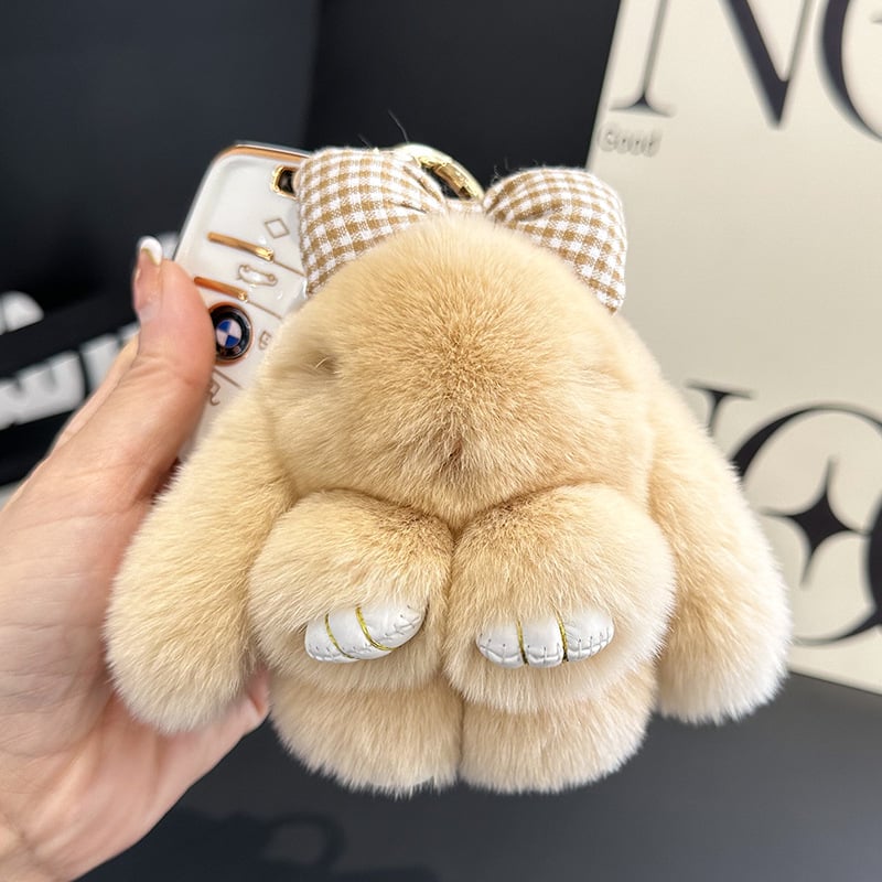 Plüss kulcstartó Rex nyúl szőrme, autóhoz és iskolatáskához