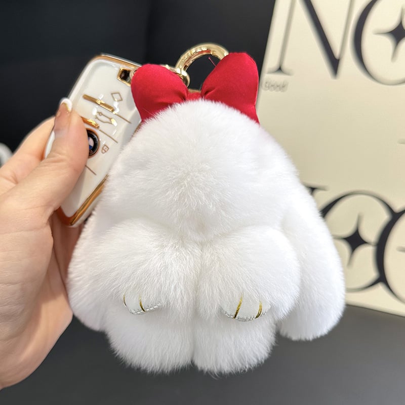 Plüss kulcstartó Rex nyúl szőrme, autóhoz és iskolatáskához