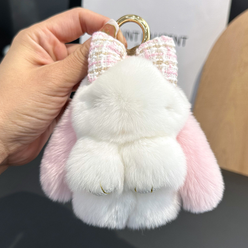 Plüss kulcstartó Rex nyúl szőrme, autóhoz és iskolatáskához