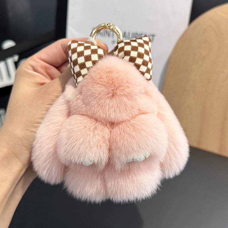 Plüss kulcstartó Rex nyúl szőrme, autóhoz és iskolatáskához