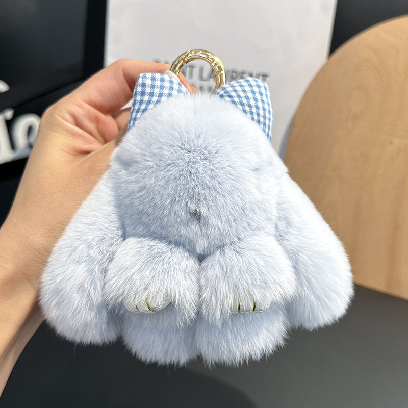 Plüss kulcstartó Rex nyúl szőrme, autóhoz és iskolatáskához