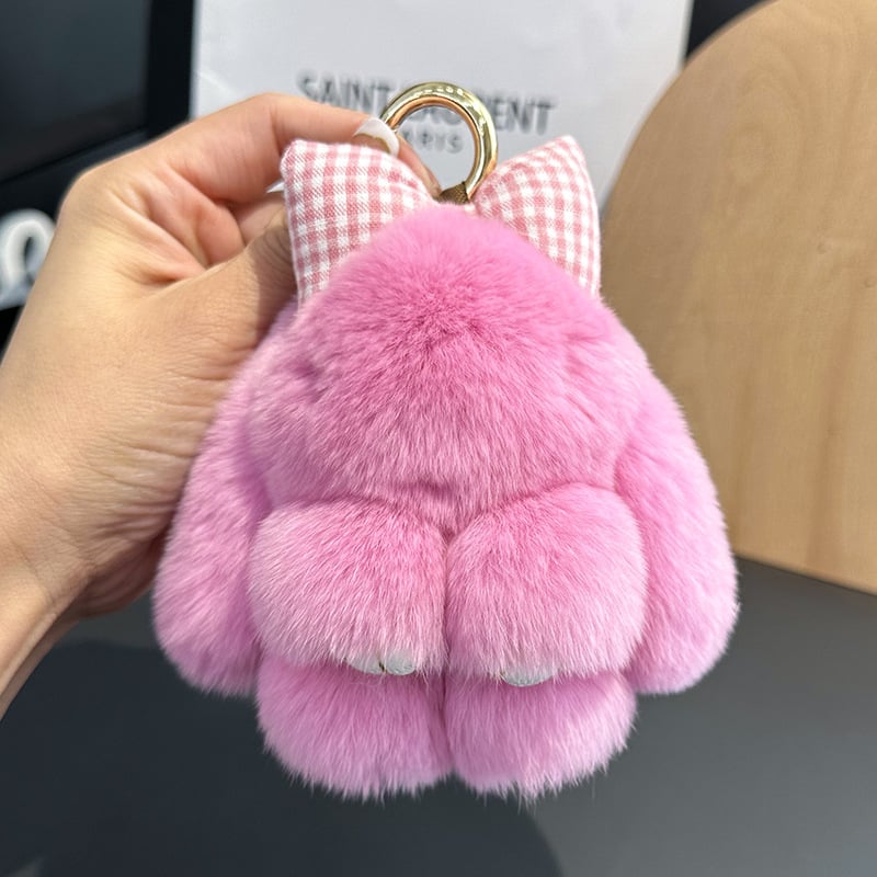 Plüss kulcstartó Rex nyúl szőrme, autóhoz és iskolatáskához