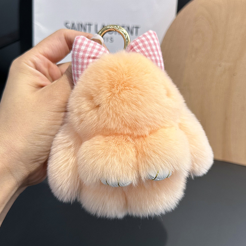 Plüss kulcstartó Rex nyúl szőrme, autóhoz és iskolatáskához