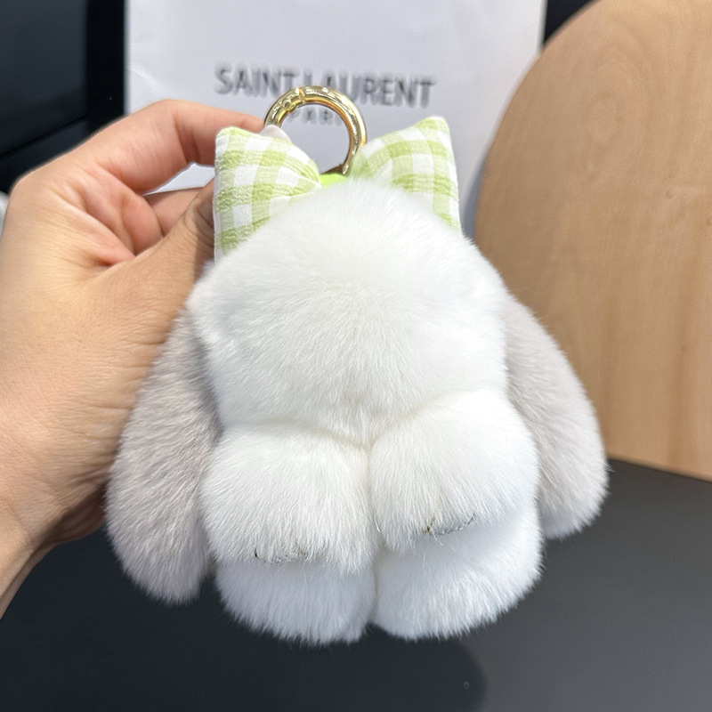 Plüss kulcstartó Rex nyúl szőrme, autóhoz és iskolatáskához