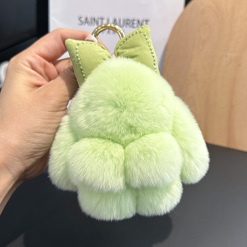 Plüss kulcstartó Rex nyúl szőrme, autóhoz és iskolatáskához