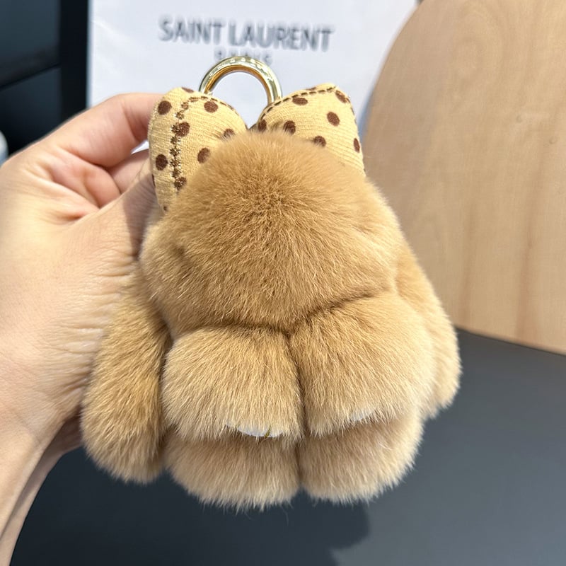 Plüss kulcstartó Rex nyúl szőrme, autóhoz és iskolatáskához