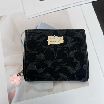 Portofel din piele naturală cu închidere dublă, model litere, căptușeală din pânză, capacitate mare, pentru multe carduri