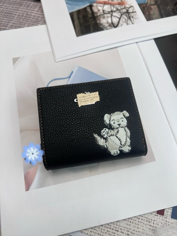 Portofel din piele naturală cu închidere dublă, model litere, căptușeală din pânză, capacitate mare, pentru multe carduri