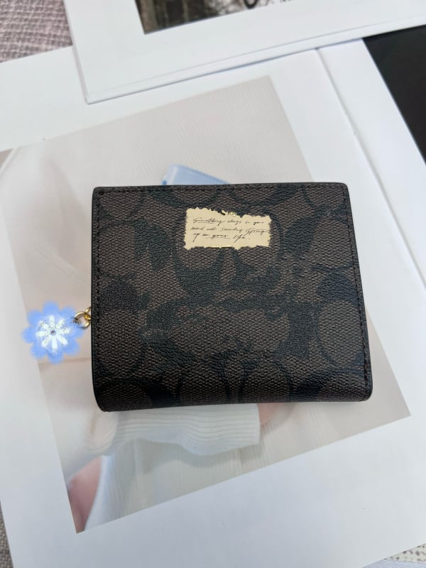 Portofel din piele naturală cu închidere dublă, model litere, căptușeală din pânză, capacitate mare, pentru multe carduri