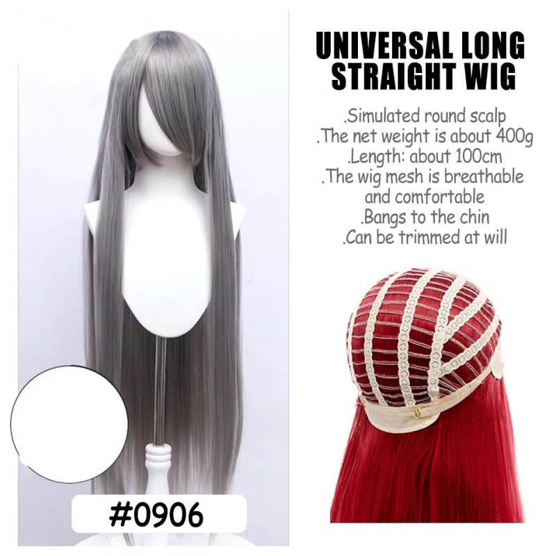 Perucă de cosplay, păr lung drept, model SW262, fir rezistent la temperaturi înalte, breton lung, poate fi vopsită sau tratată cu permanent