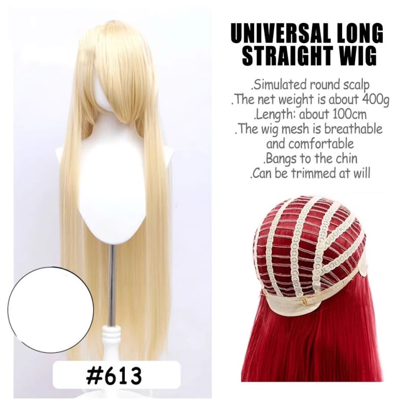 Perucă de cosplay, păr lung drept, model SW262, fir rezistent la temperaturi înalte, breton lung, poate fi vopsită sau tratată cu permanent