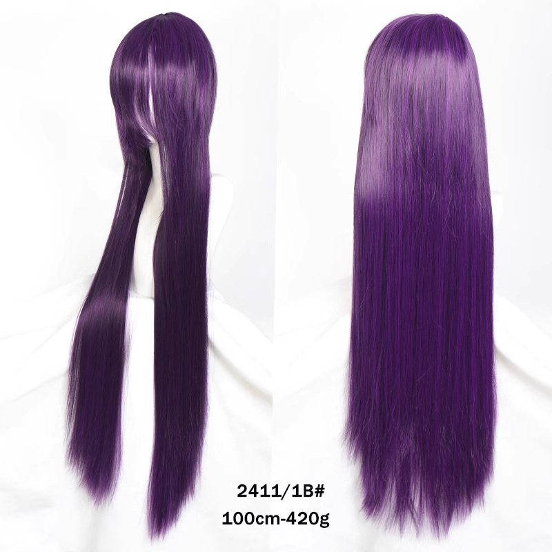 Perucă de cosplay, păr lung drept, model SW262, fir rezistent la temperaturi înalte, breton lung, poate fi vopsită sau tratată cu permanent