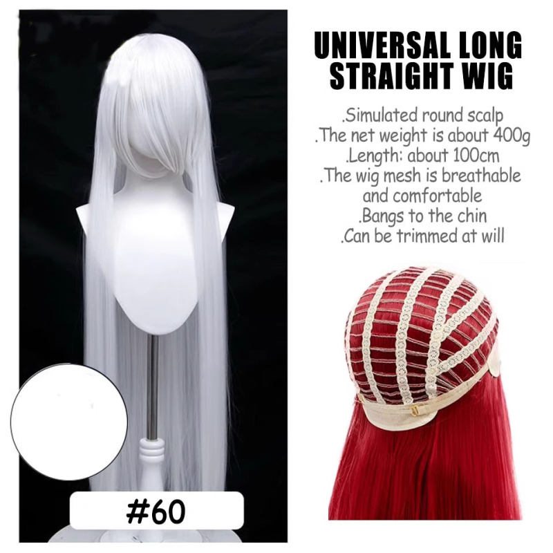 Perucă de cosplay, păr lung drept, model SW262, fir rezistent la temperaturi înalte, breton lung, poate fi vopsită sau tratată cu permanent