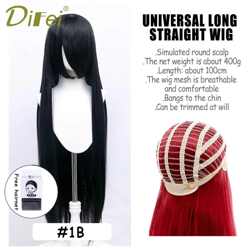 Perucă de cosplay, păr lung drept, model SW262, fir rezistent la temperaturi înalte, breton lung, poate fi vopsită sau tratată cu permanent