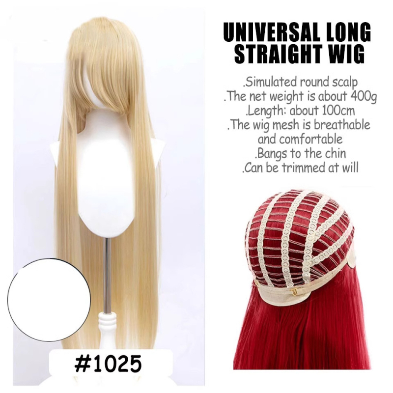 Perucă de cosplay, păr lung drept, model SW262, fir rezistent la temperaturi înalte, breton lung, poate fi vopsită sau tratată cu permanent