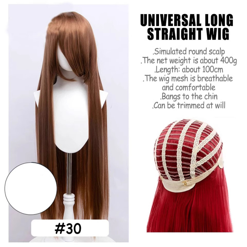 Perucă de cosplay, păr lung drept, model SW262, fir rezistent la temperaturi înalte, breton lung, poate fi vopsită sau tratată cu permanent