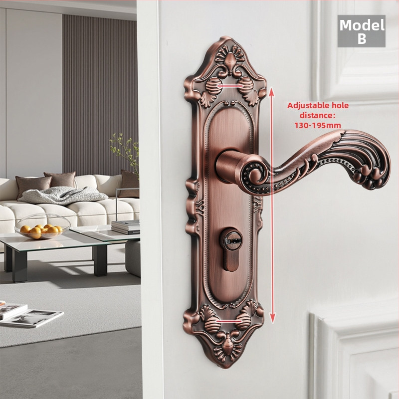 Kľučka na dvere so zámkom pre vnútorné drevené dvere, európsky štýl, zliatina zinku, model T222, moderný minimalistický dizajn