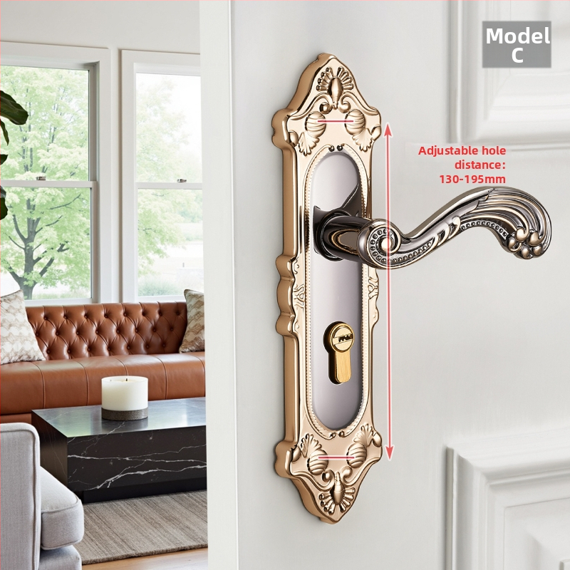 Kľučka na dvere so zámkom pre vnútorné drevené dvere, európsky štýl, zliatina zinku, model T222, moderný minimalistický dizajn